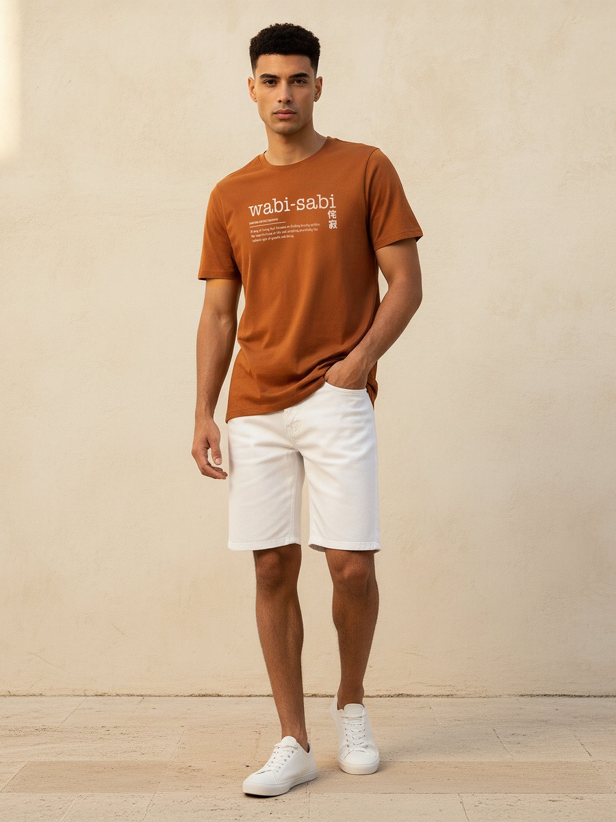 Men Slim Fit Crew Neck Short Sleeves Printed T-Shirt