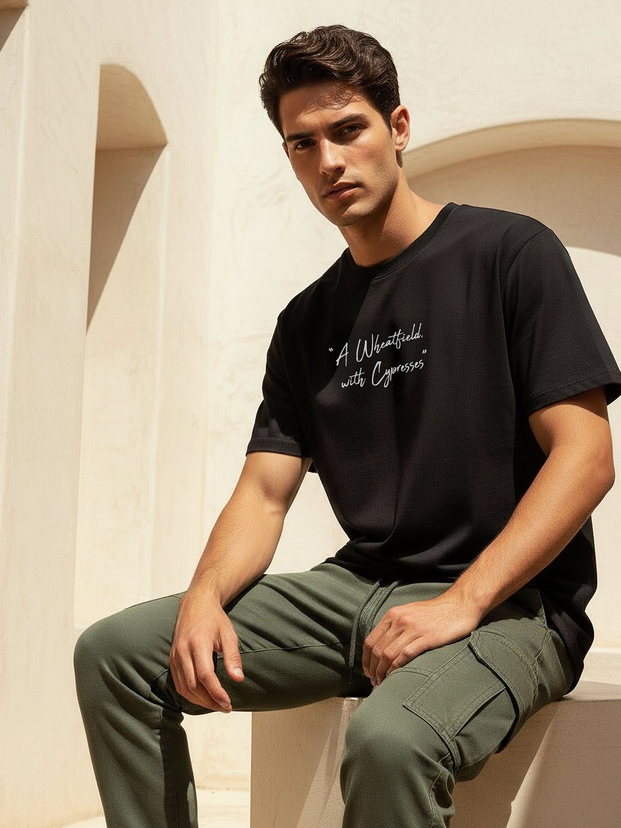 Men Relaxed Fit Crew Neck Short Sleeve Vincent Van Gogh Print T-Shirt