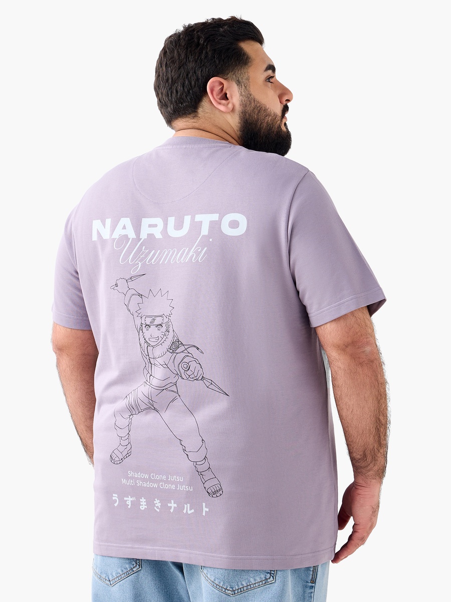 Men Regular Fit Crew Neck Short Sleeves Naruto Uzumaki Print T-Shirt
