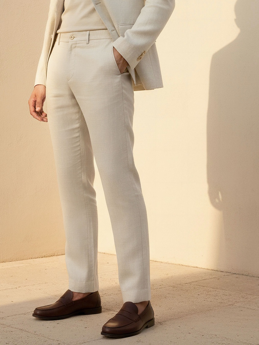 Men Slim Fit Linen Blend Formal Trousers