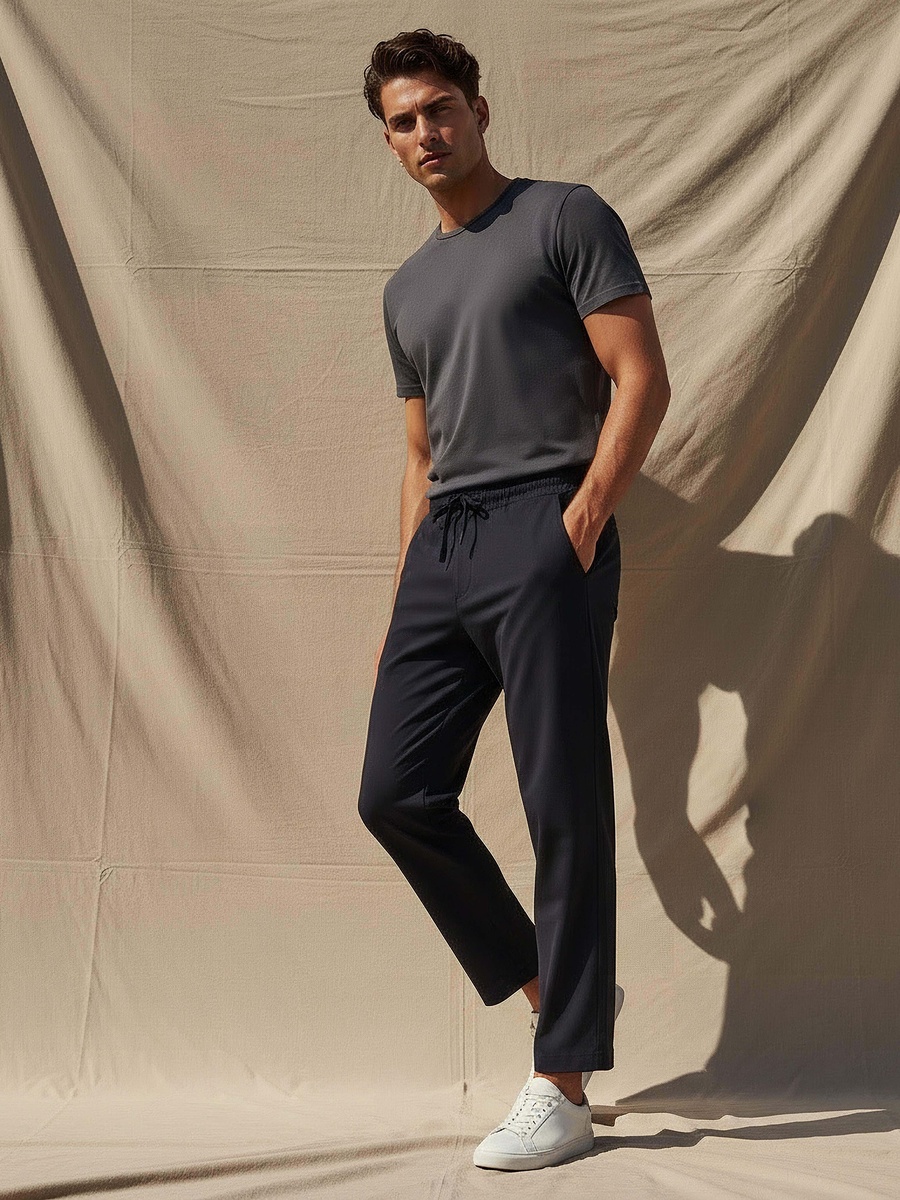 Men Performance Drawstring Waist Track Pants