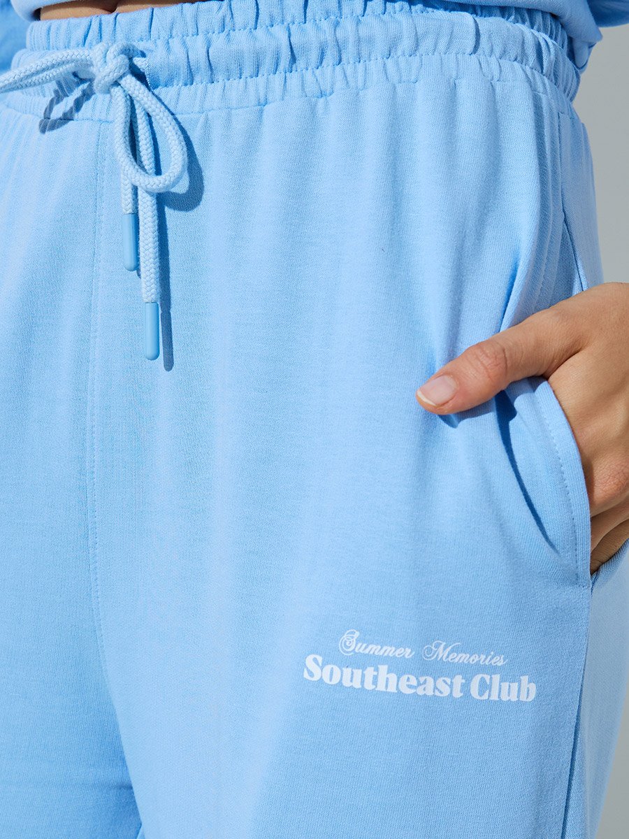 Light Blue Wide Leg Cotton Joggers