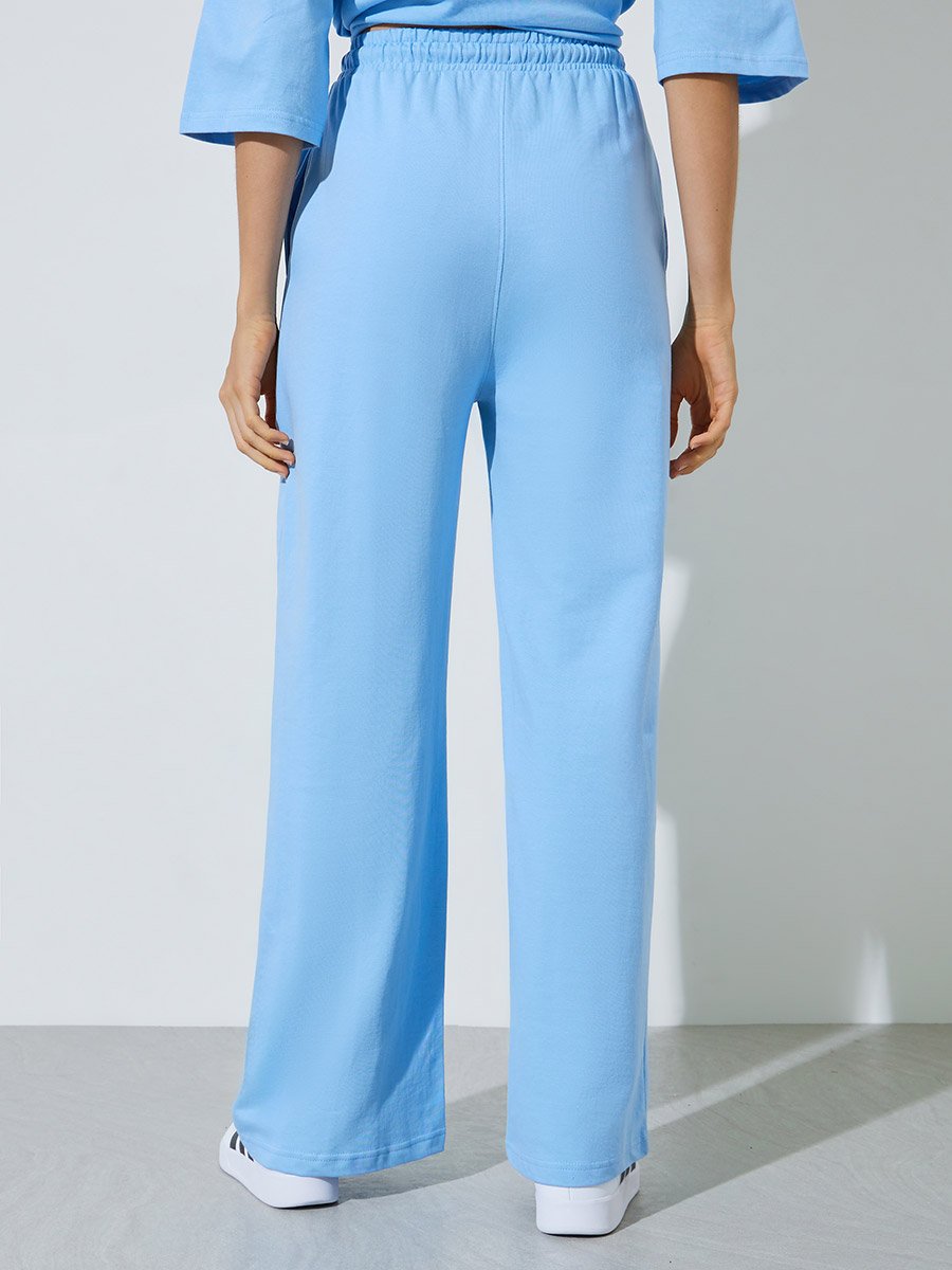 Light Blue Wide Leg Cotton Joggers