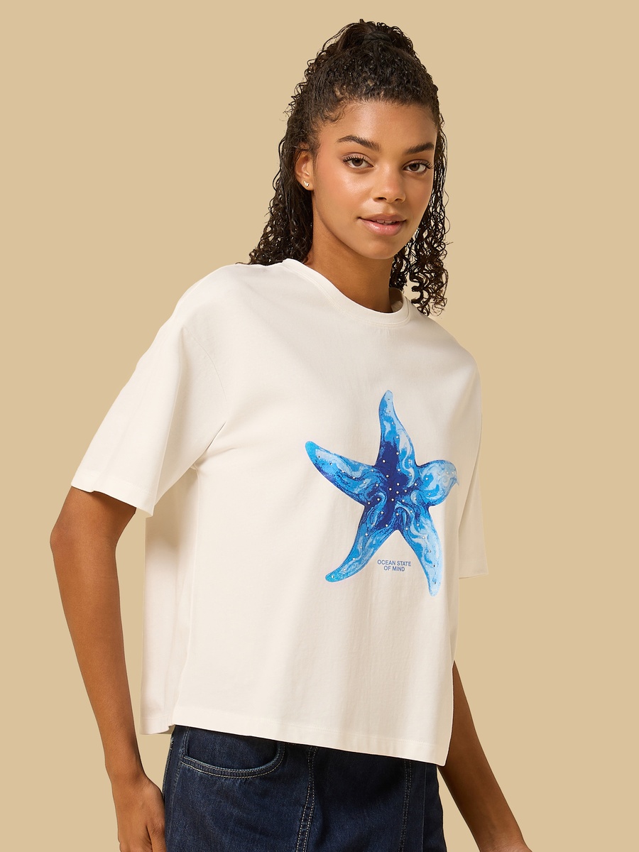 Star Fish Print Boxy T-Shirt