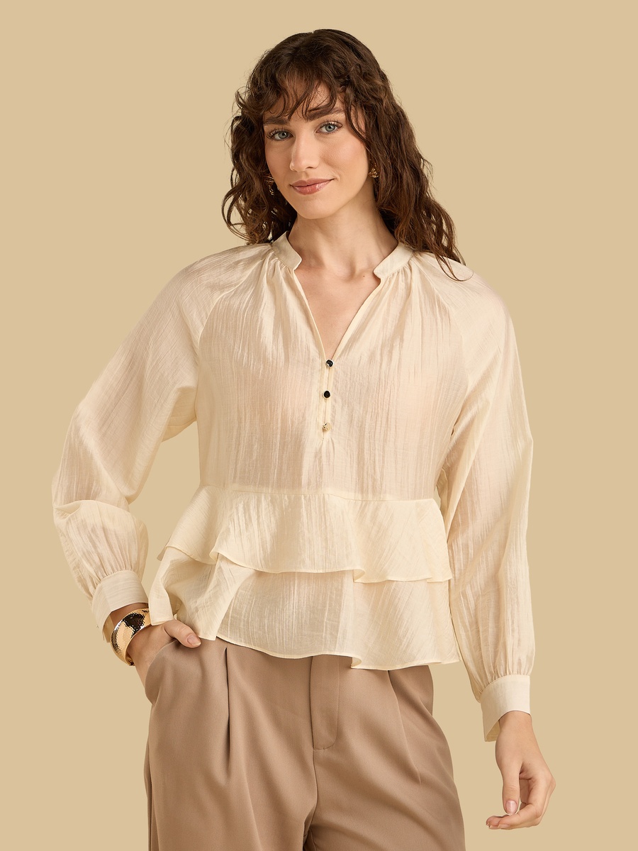 Crinkle Textured Top with Ruffles