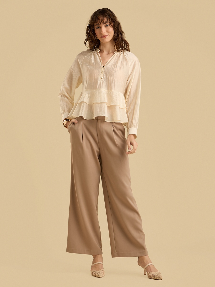 Crinkle Textured Top with Ruffles