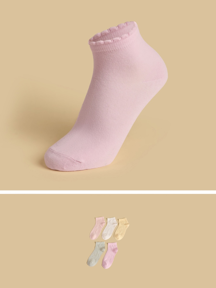 Pack of 5 - Scallop Hem Ankle Length Socks