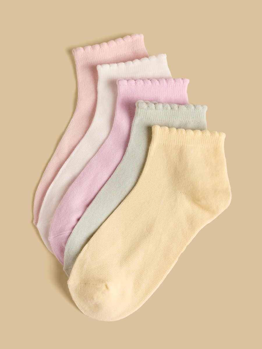 Pack of 5 - Scallop Hem Ankle Length Socks