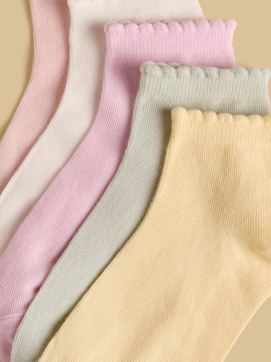 Pack of 5 - Scallop Hem Ankle Length Socks