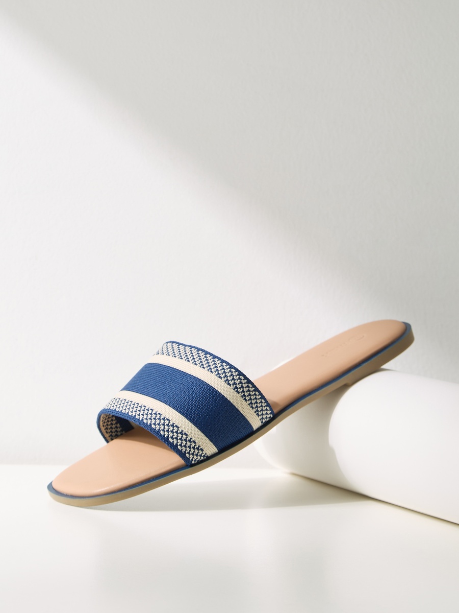 Striped Slip-On Flat Sandals