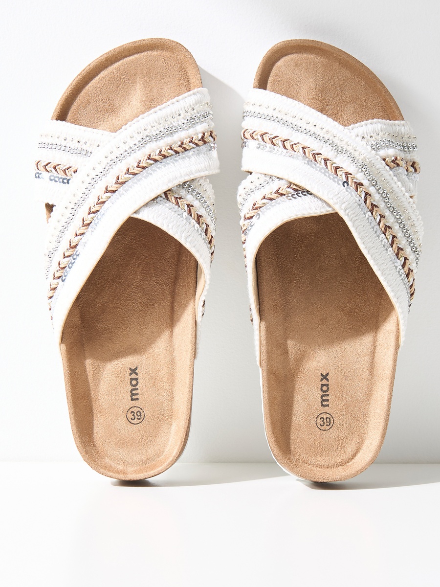 Embroidered Slip-On Flat Sandals
