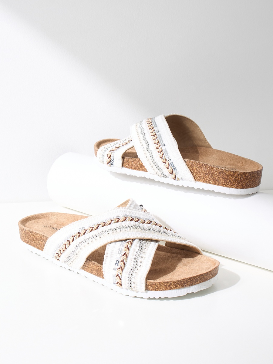 Embroidered Slip-On Flat Sandals