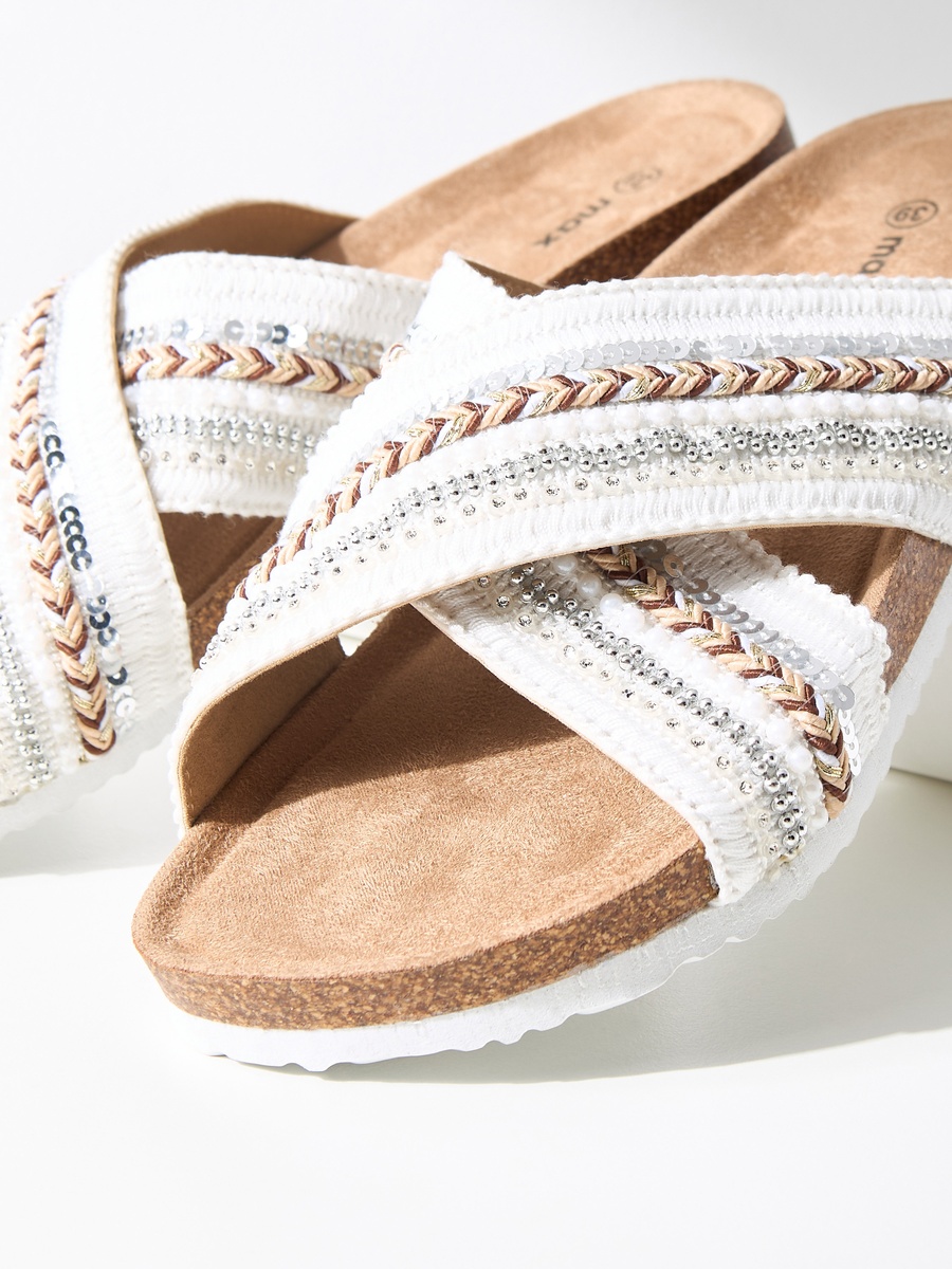 Embroidered Slip-On Flat Sandals