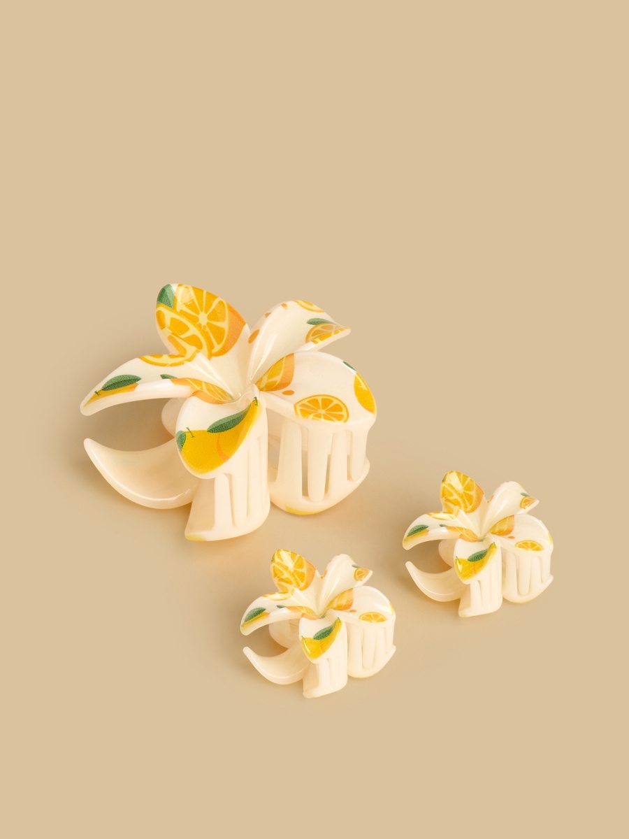 Pack of 3 - Lemon Print Floral Hair Clamp