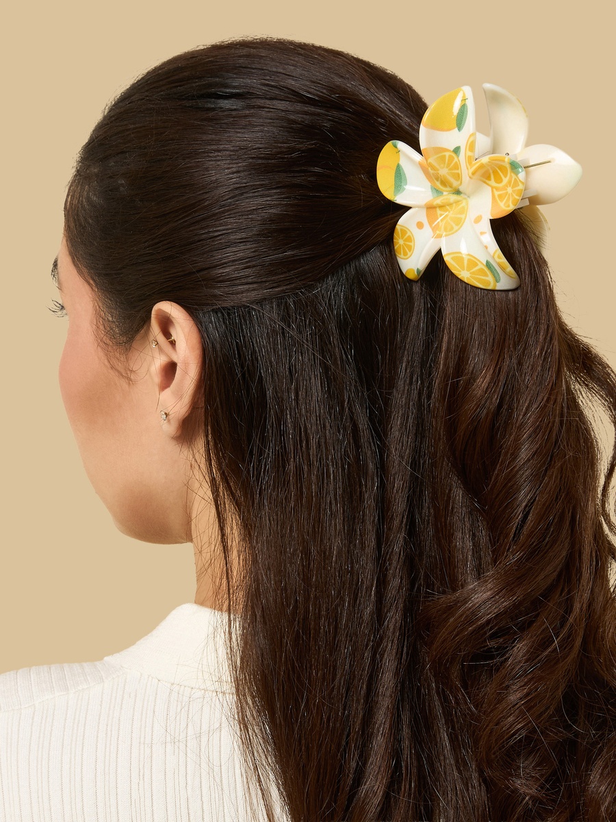 Pack of 3 - Lemon Print Floral Hair Clamp