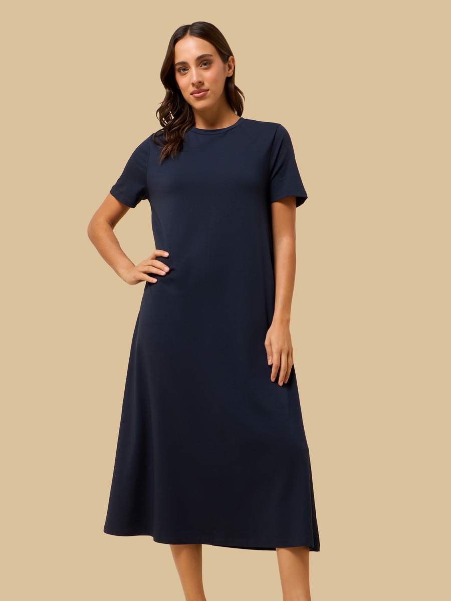 Plain A-Line Midi Dress