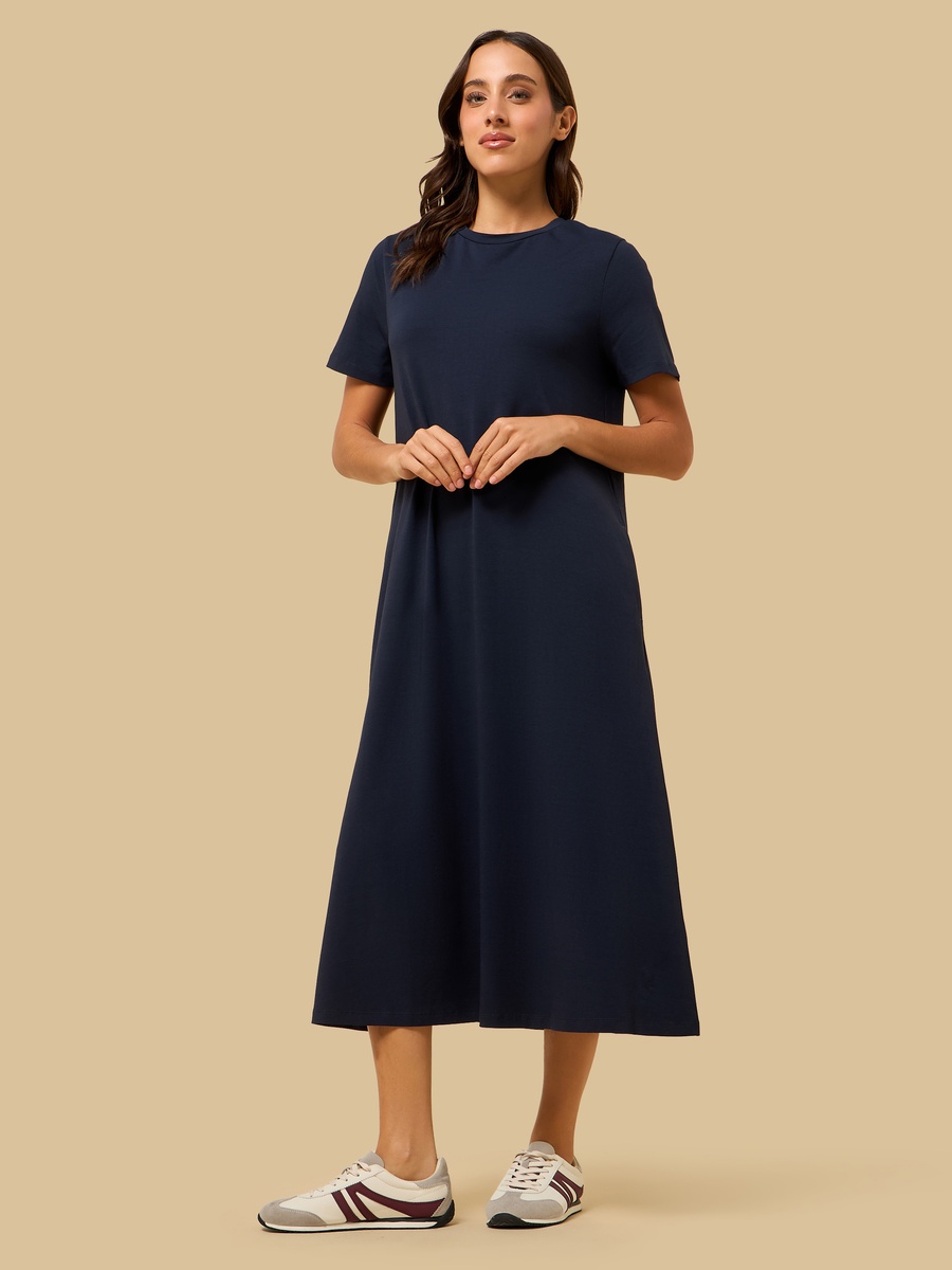 Plain A-Line Midi Dress