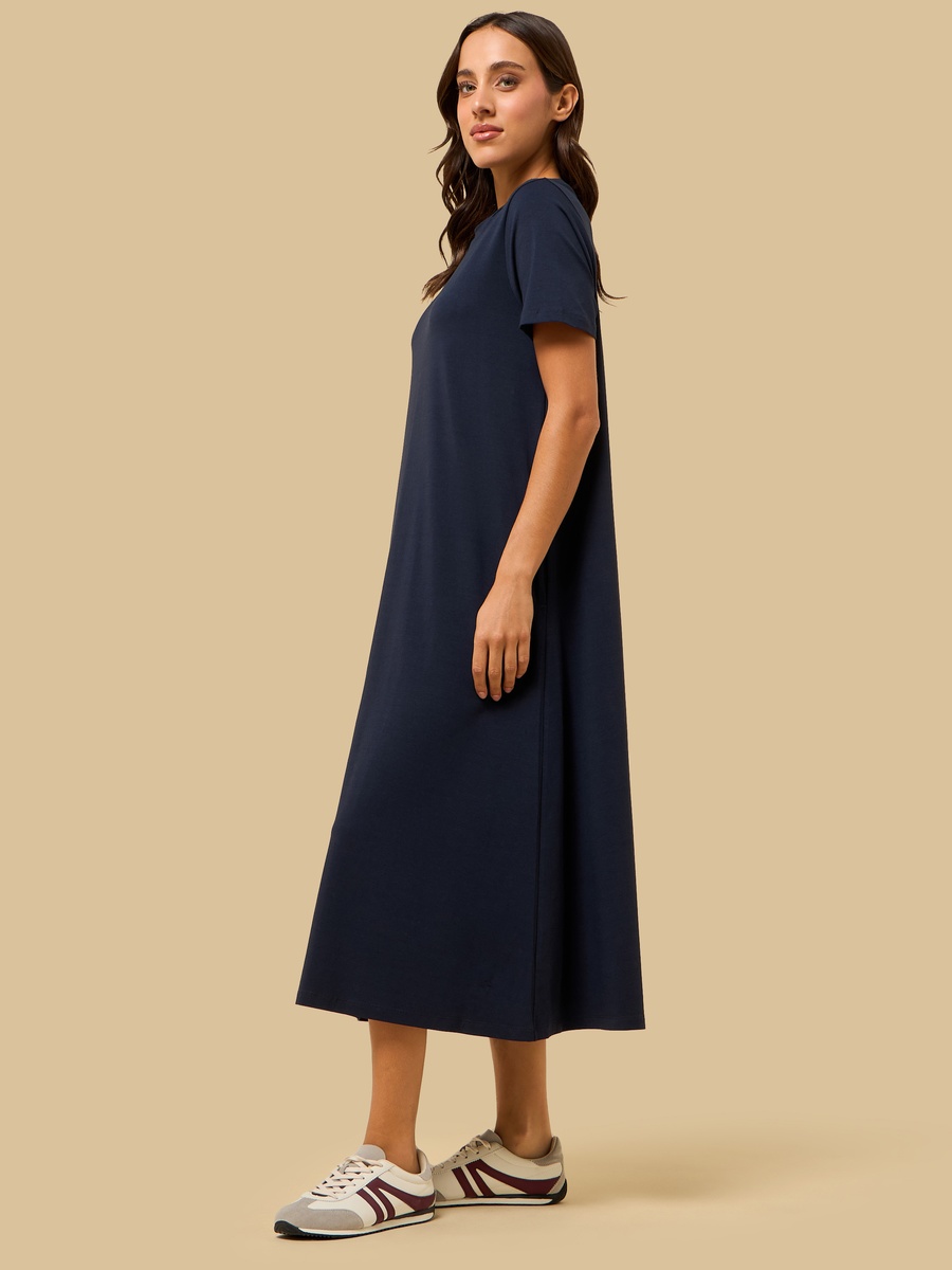 Plain A-Line Midi Dress