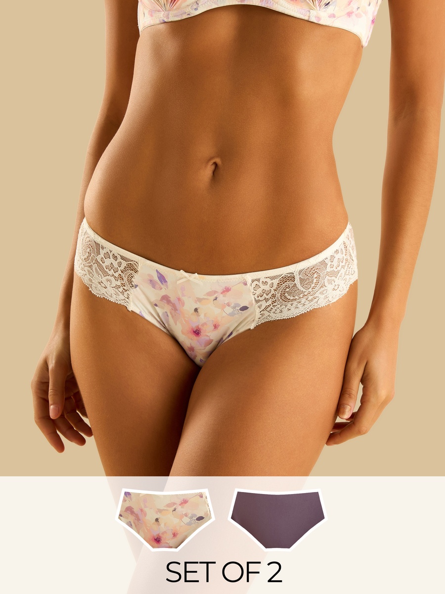 Pack of 2 - Lace Insert Microfibre Brazillian Briefs