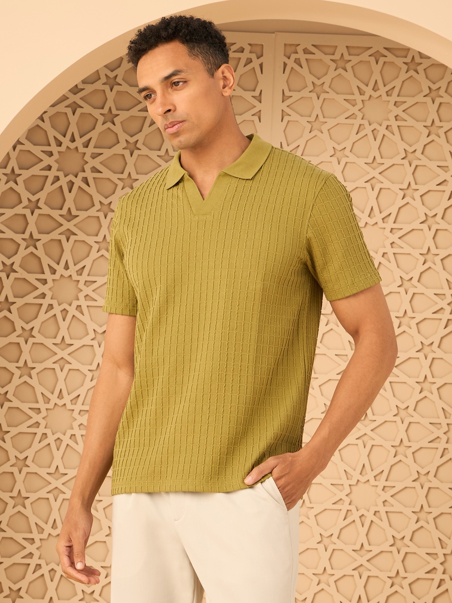 Brick Textured Johnny Collar Polo T-Shirt