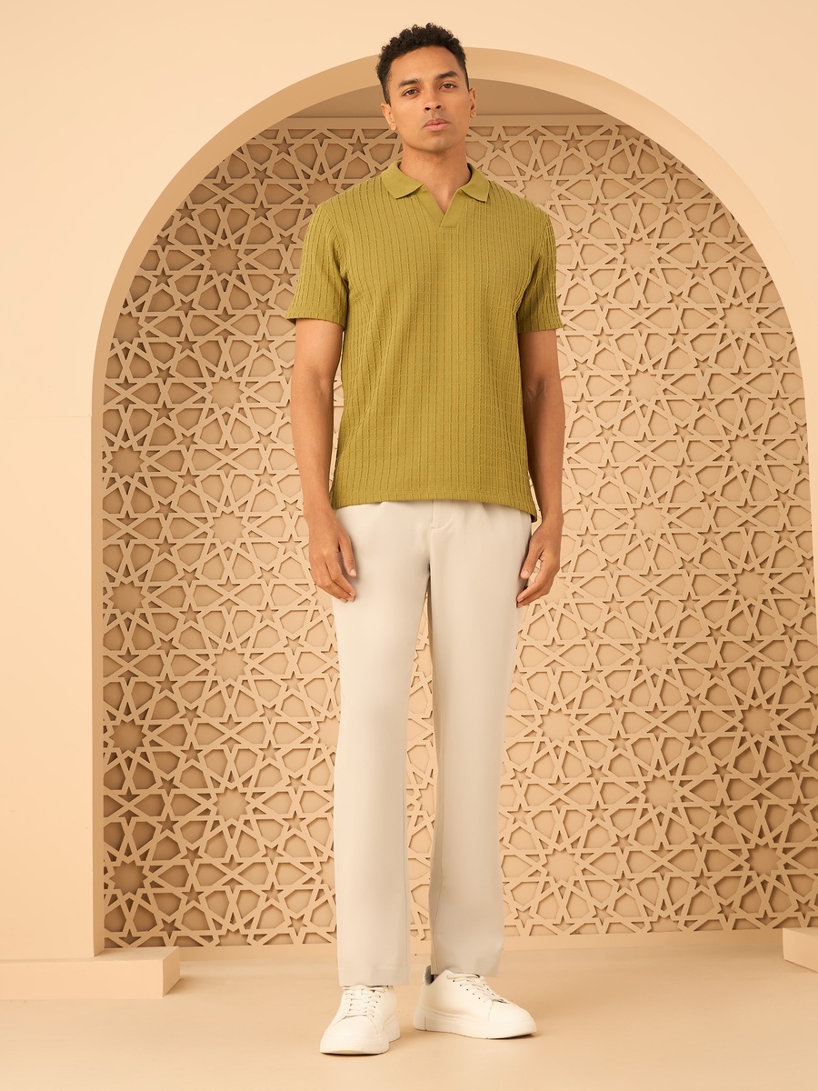 Brick Textured Johnny Collar Polo T-Shirt