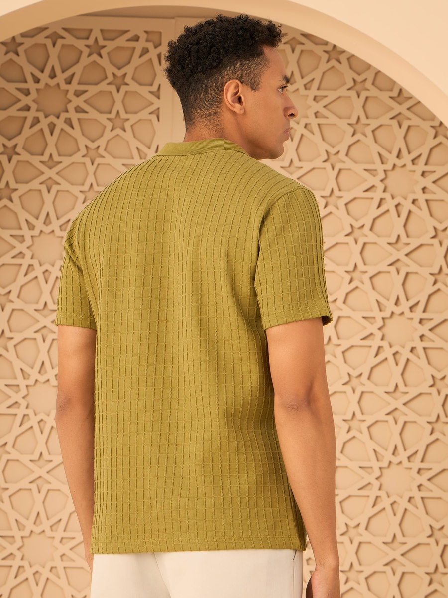Brick Textured Johnny Collar Polo T-Shirt