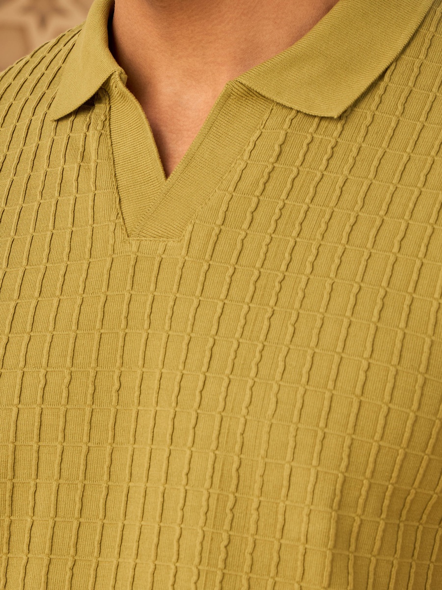 Brick Textured Johnny Collar Polo T-Shirt