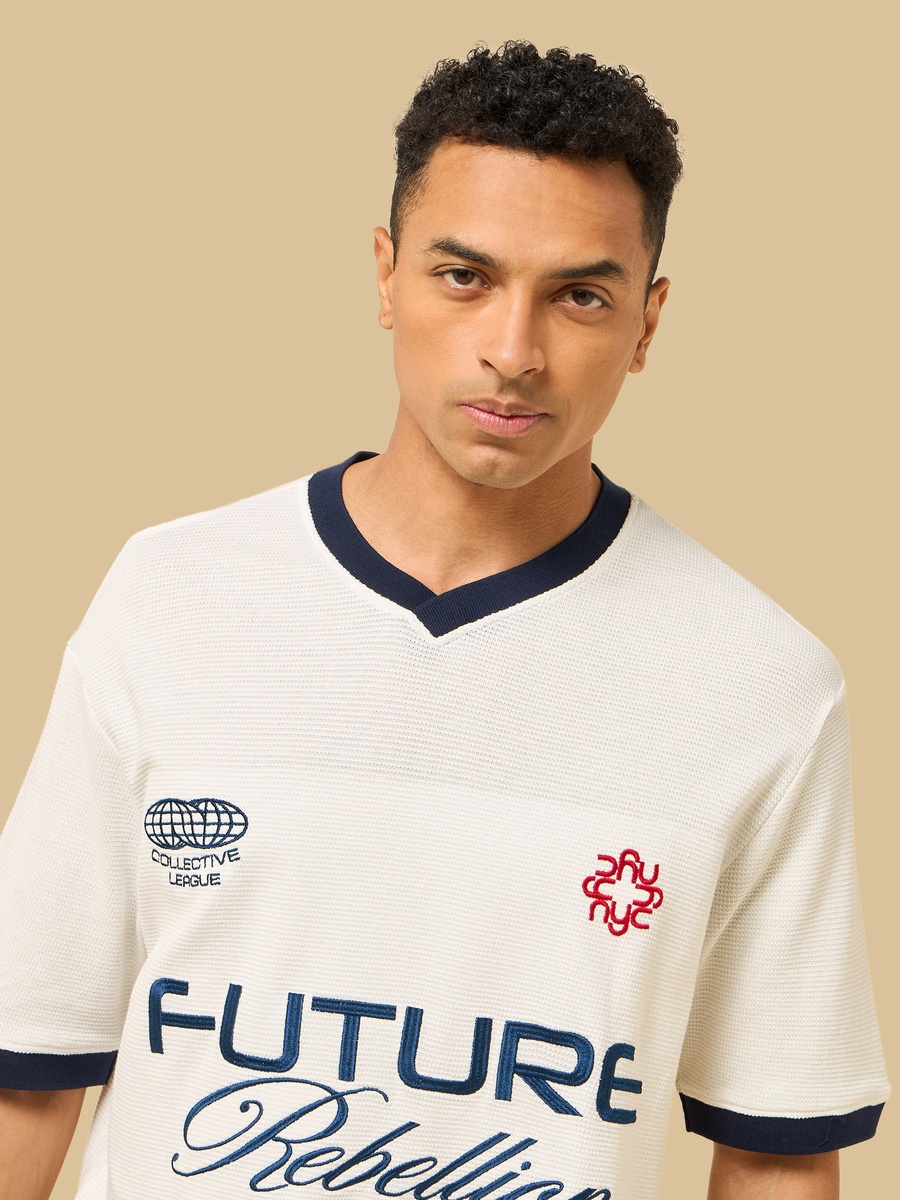 Embroidered Relaxed Fit V Neck T-Shirt