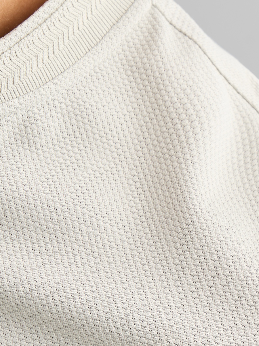 Popcorn Textured Mandarin Collar T-Shirt