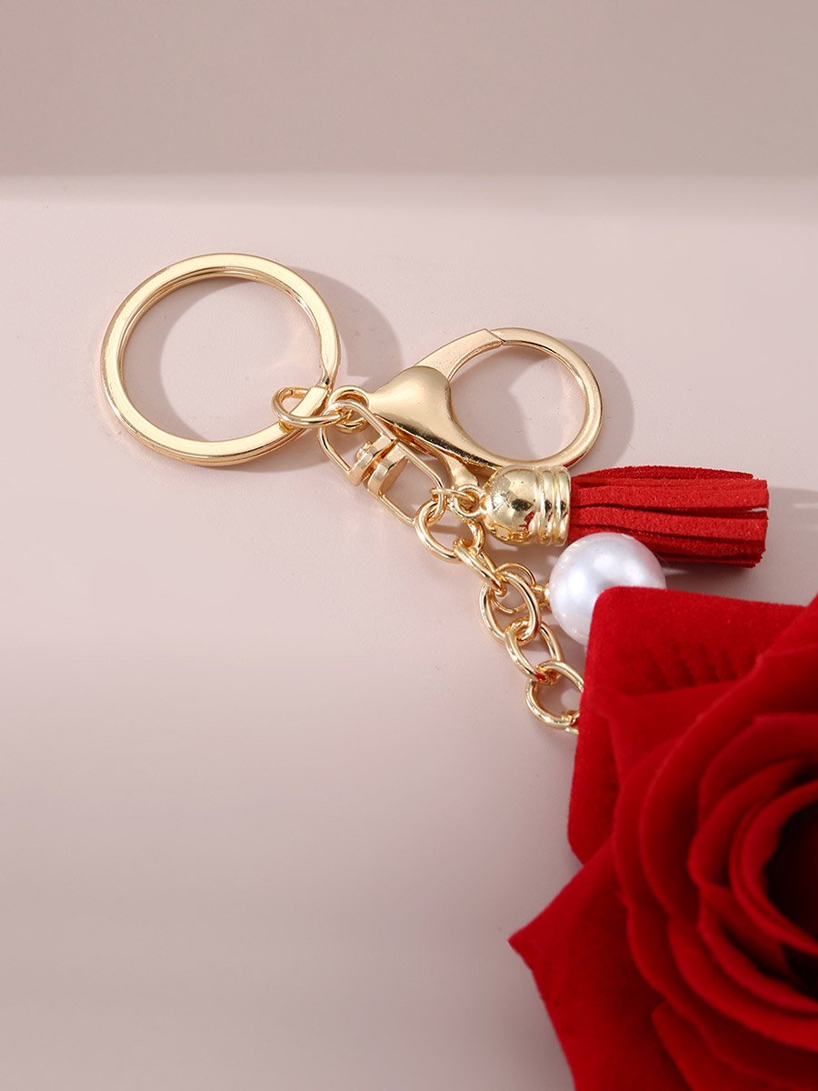 Red Rose Keychain with Tassel