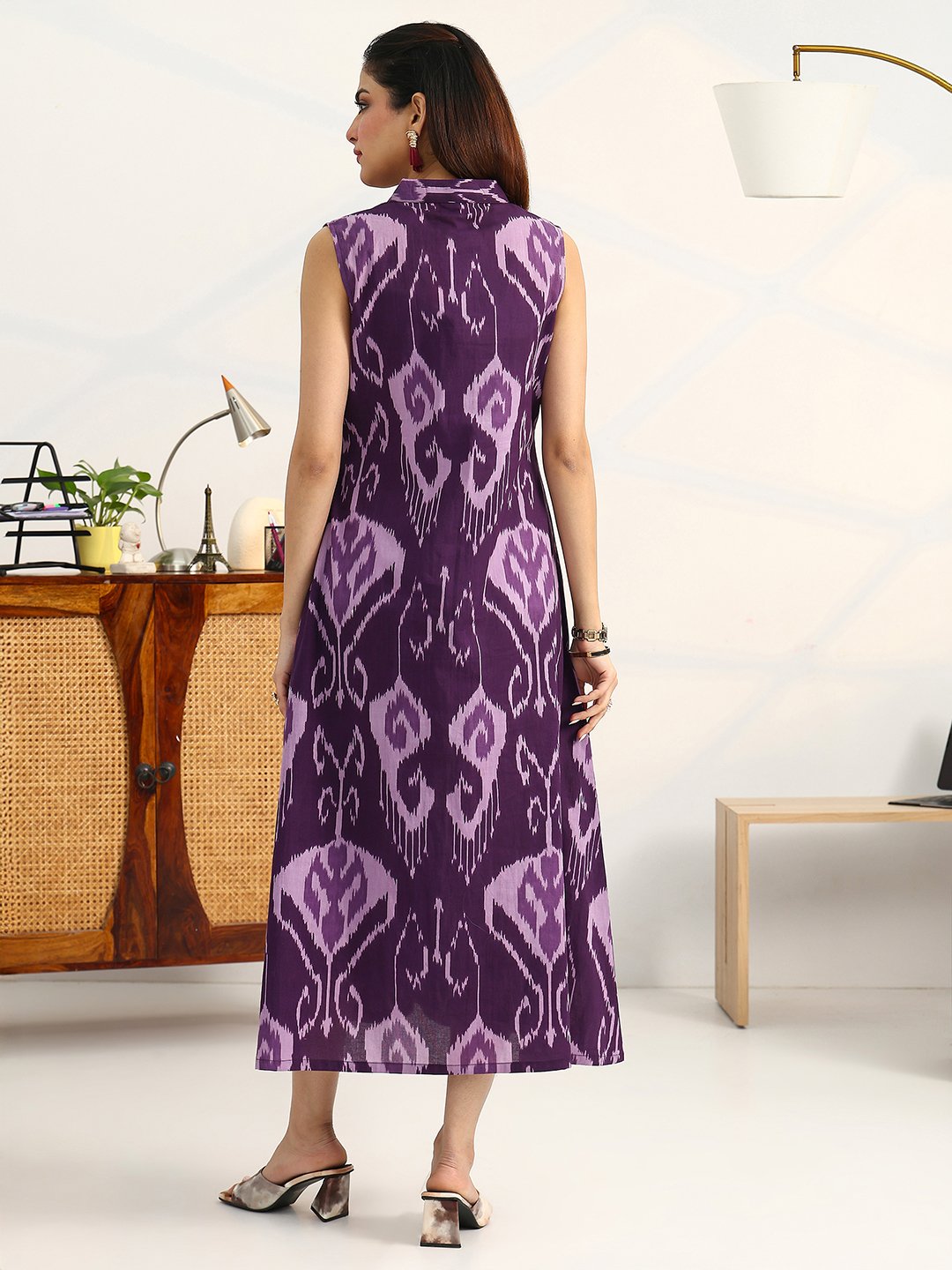Purple Printed Cotton A-Line Maxi Dress