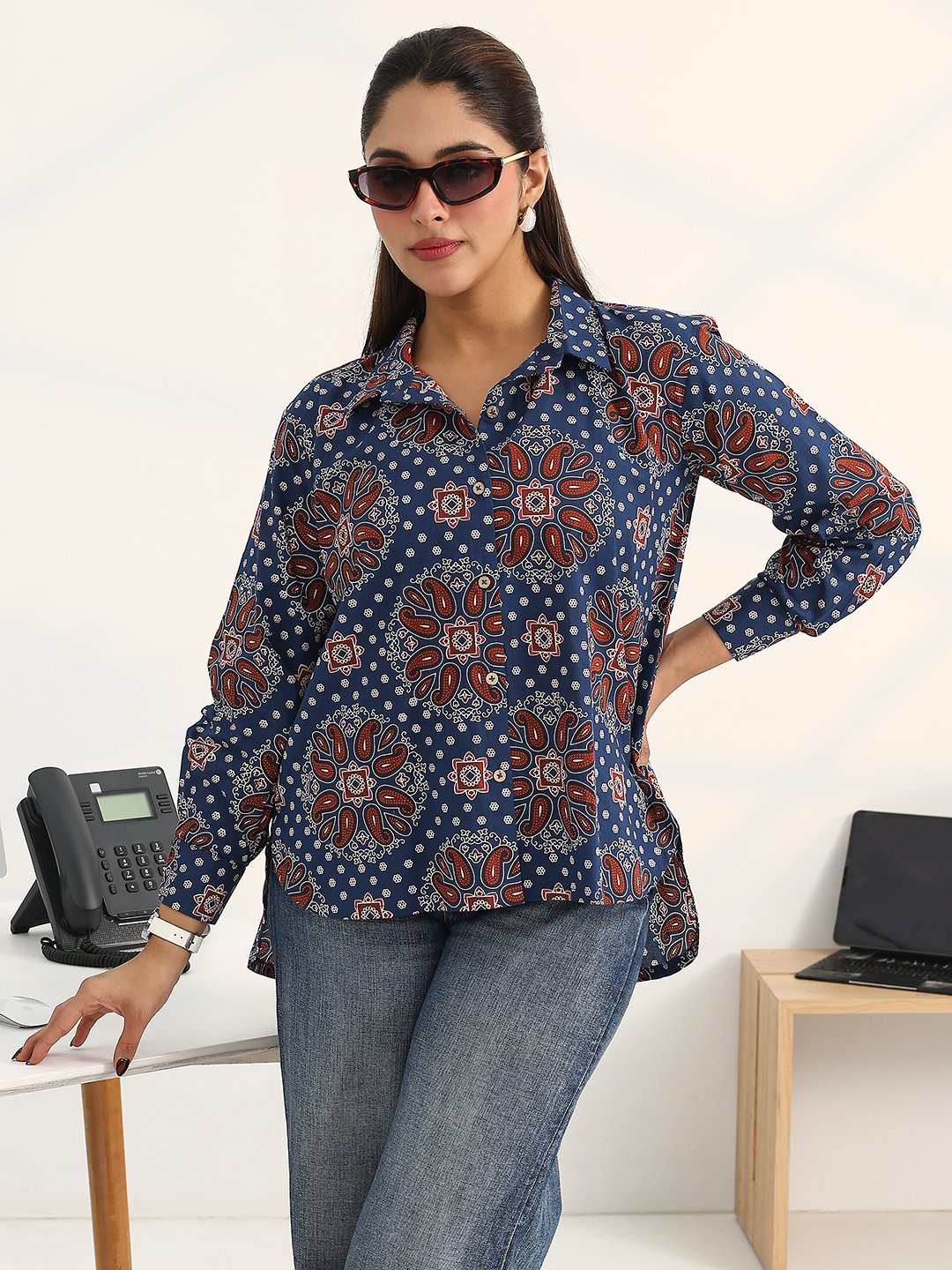 Blue Printed Cotton Shirts