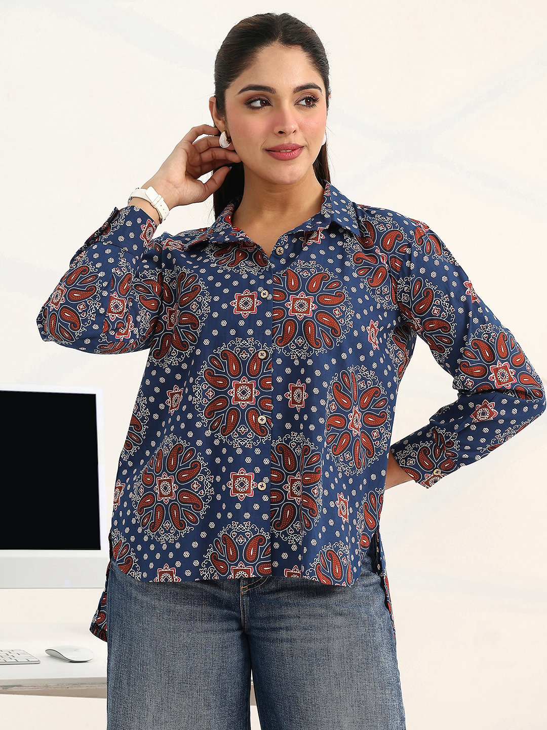 Blue Printed Cotton Shirts