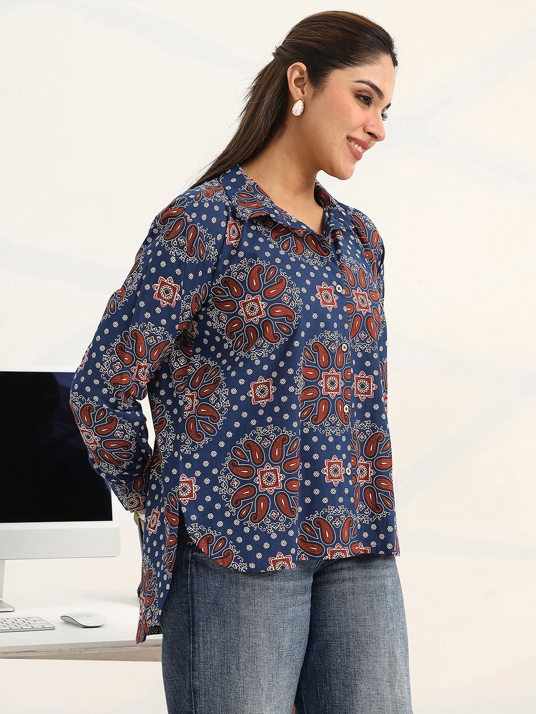 Blue Printed Cotton Shirts
