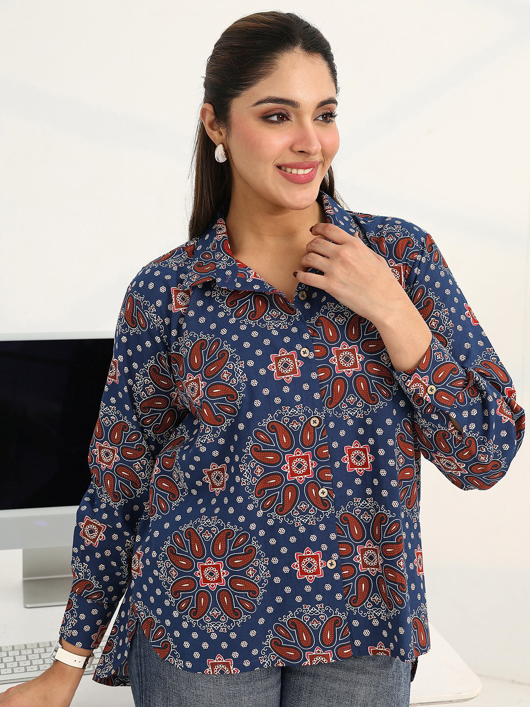 Blue Printed Cotton Shirts
