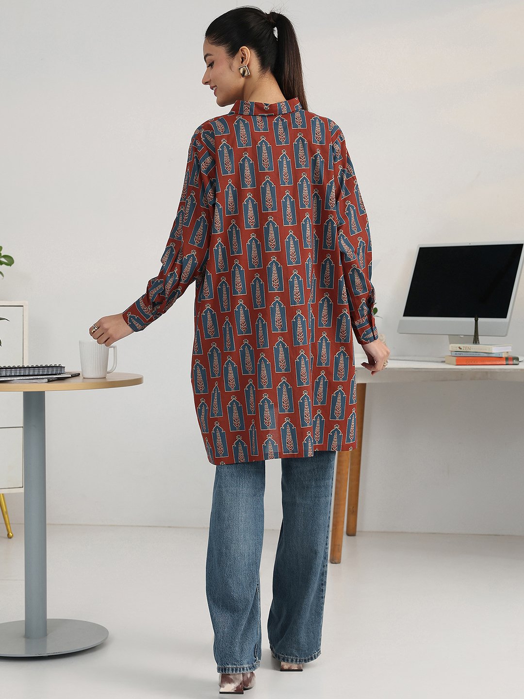 Rust Printed Cotton Blend Shirts