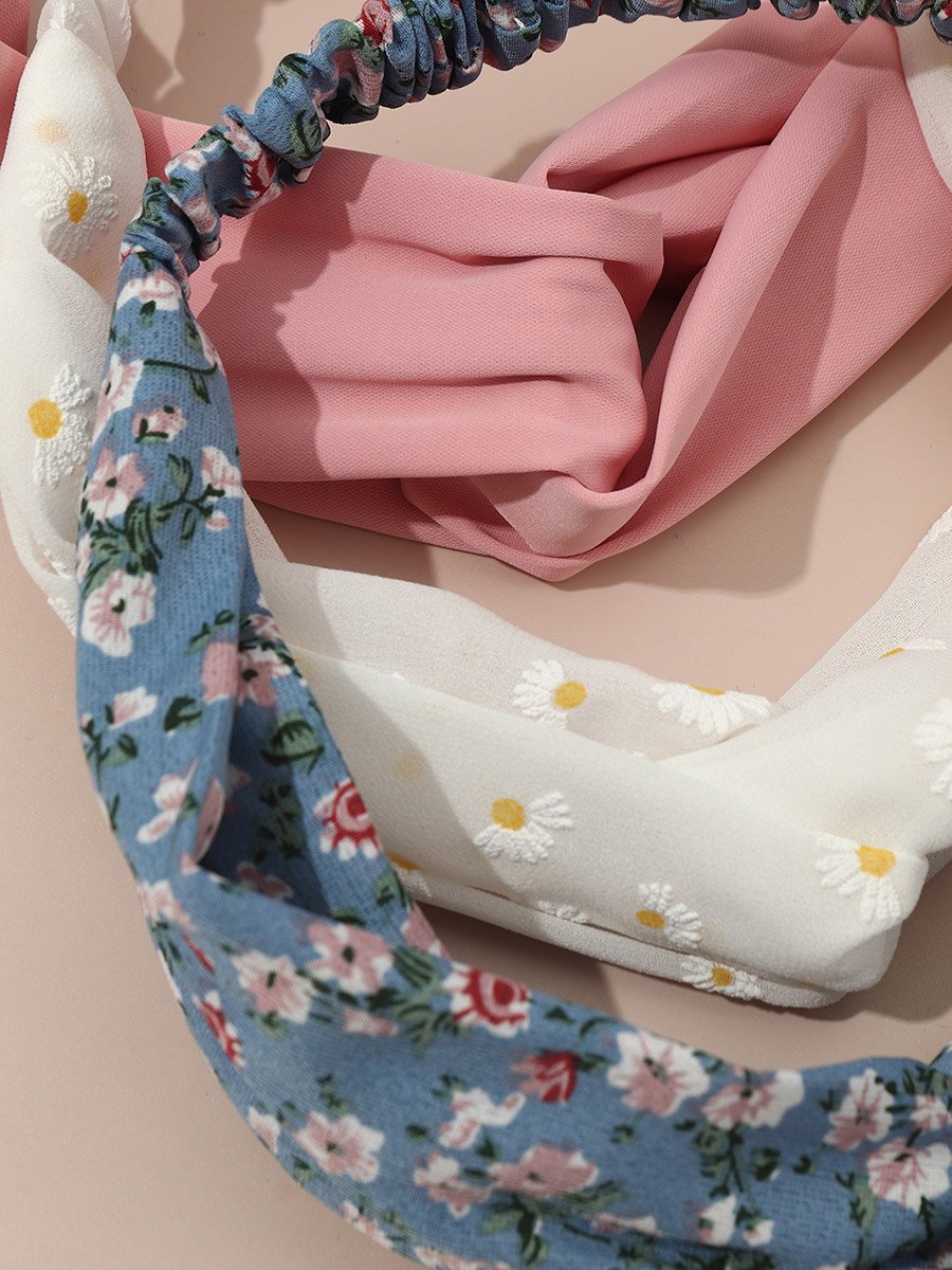 طقم طوق شعر بنقشة زهور 3 قطع