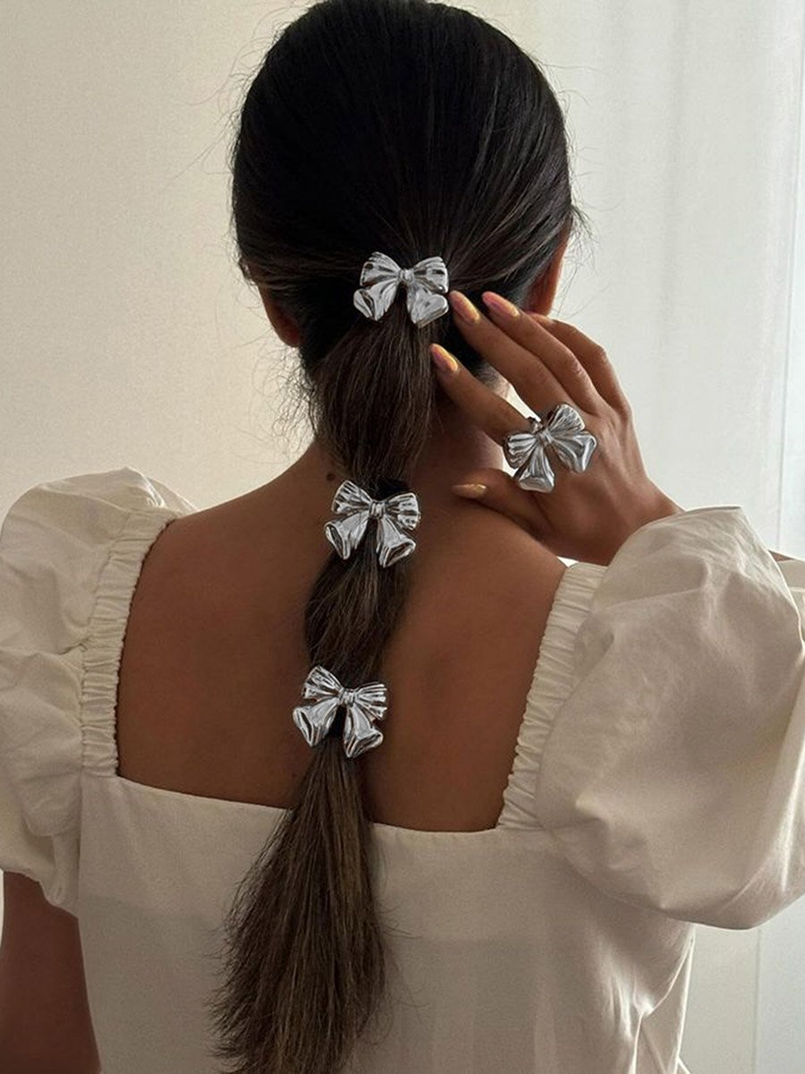 Pack of 3 - Silver Bow Hair Tie