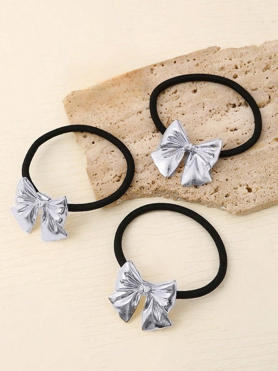 Pack of 3 - Silver Bow Hair Tie
