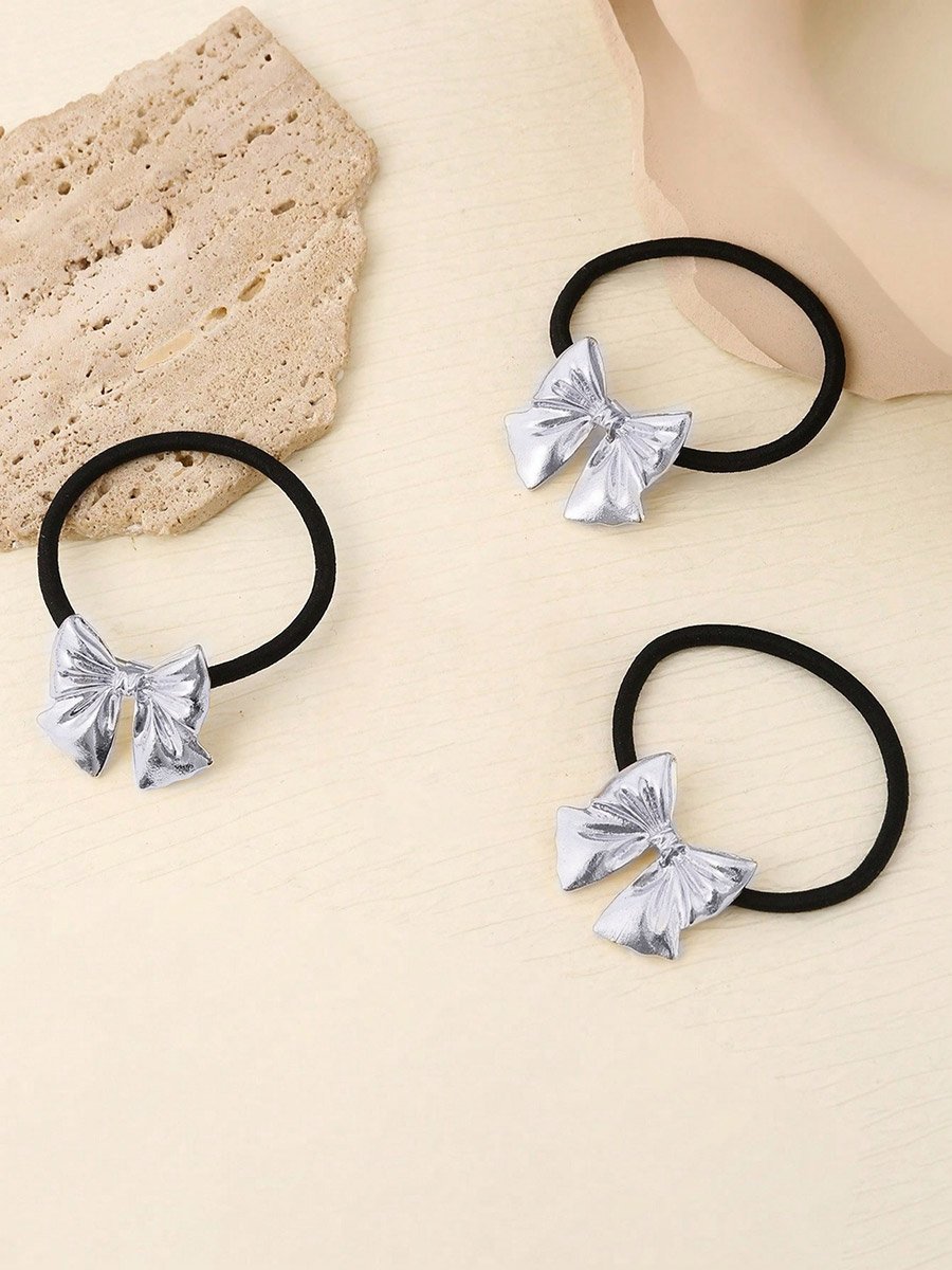 Pack of 3 - Silver Bow Hair Tie