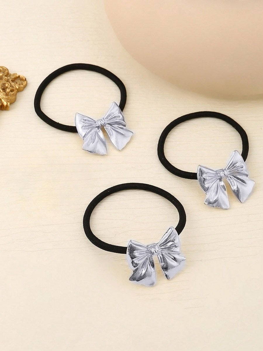 Pack of 3 - Silver Bow Hair Tie