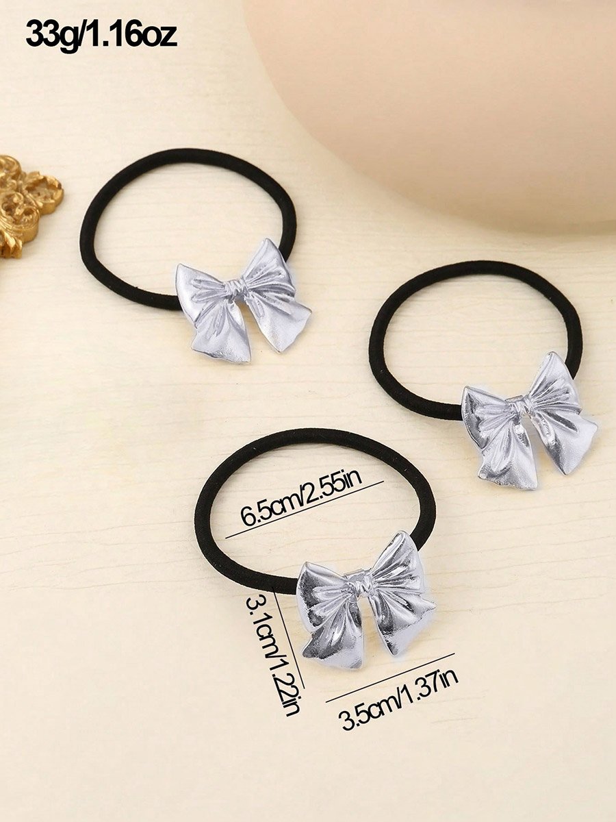 Pack of 3 - Silver Bow Hair Tie