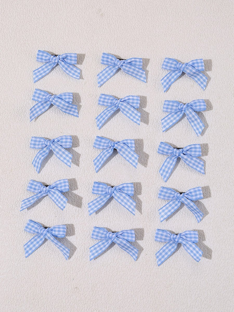 Pack of 15 - Blue Gingham Bow Hair Clip