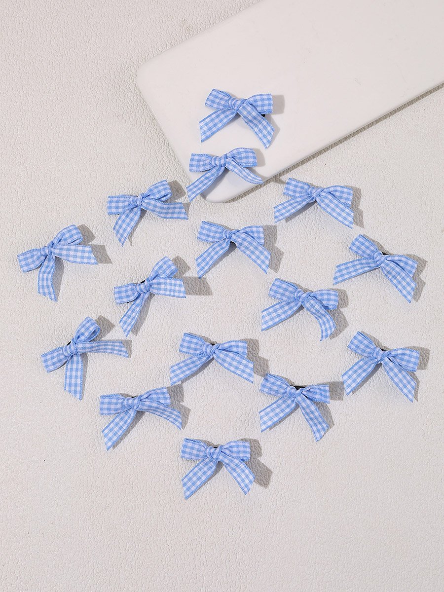 Pack of 15 - Blue Gingham Bow Hair Clip