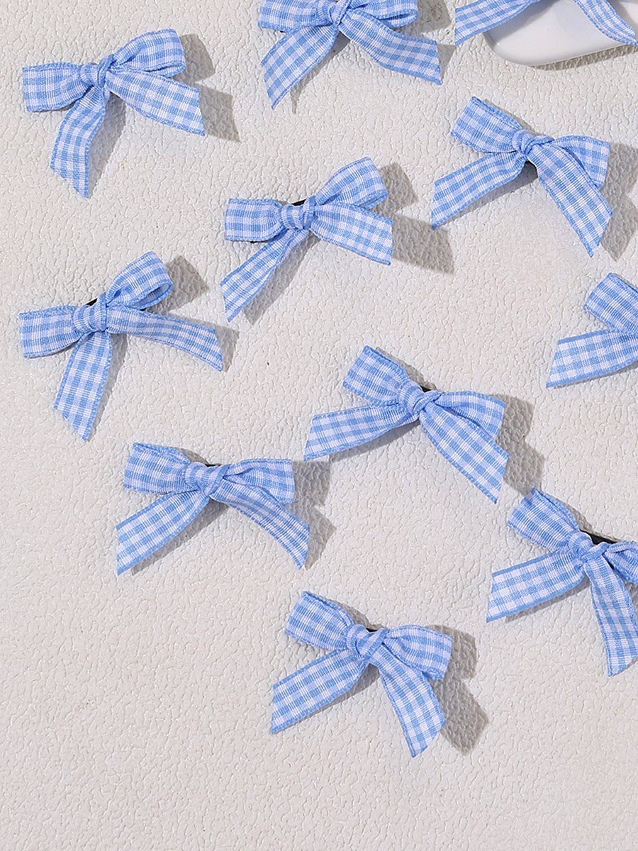 Pack of 15 - Blue Gingham Bow Hair Clip