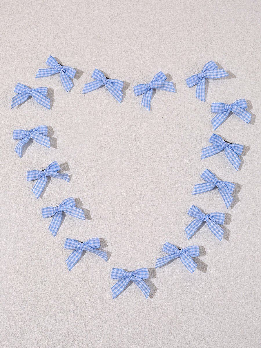 Pack of 15 - Blue Gingham Bow Hair Clip
