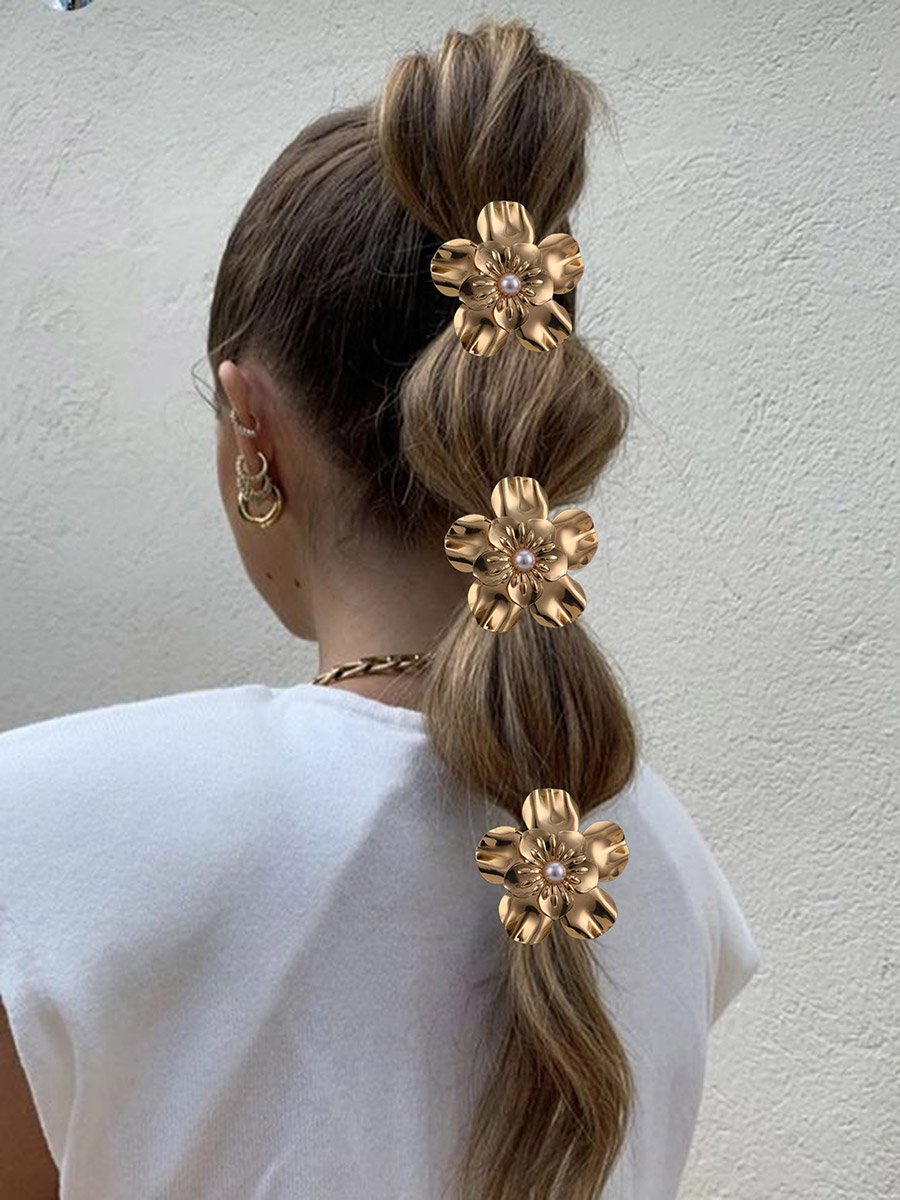 Pack of 3 - Golden Flower Hair Tie