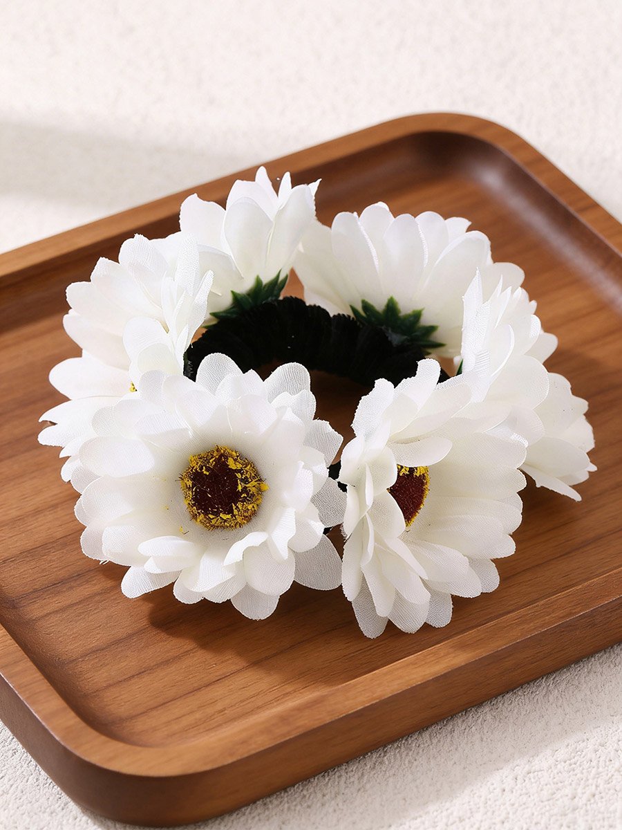 White Daisy Flower Hair Tie