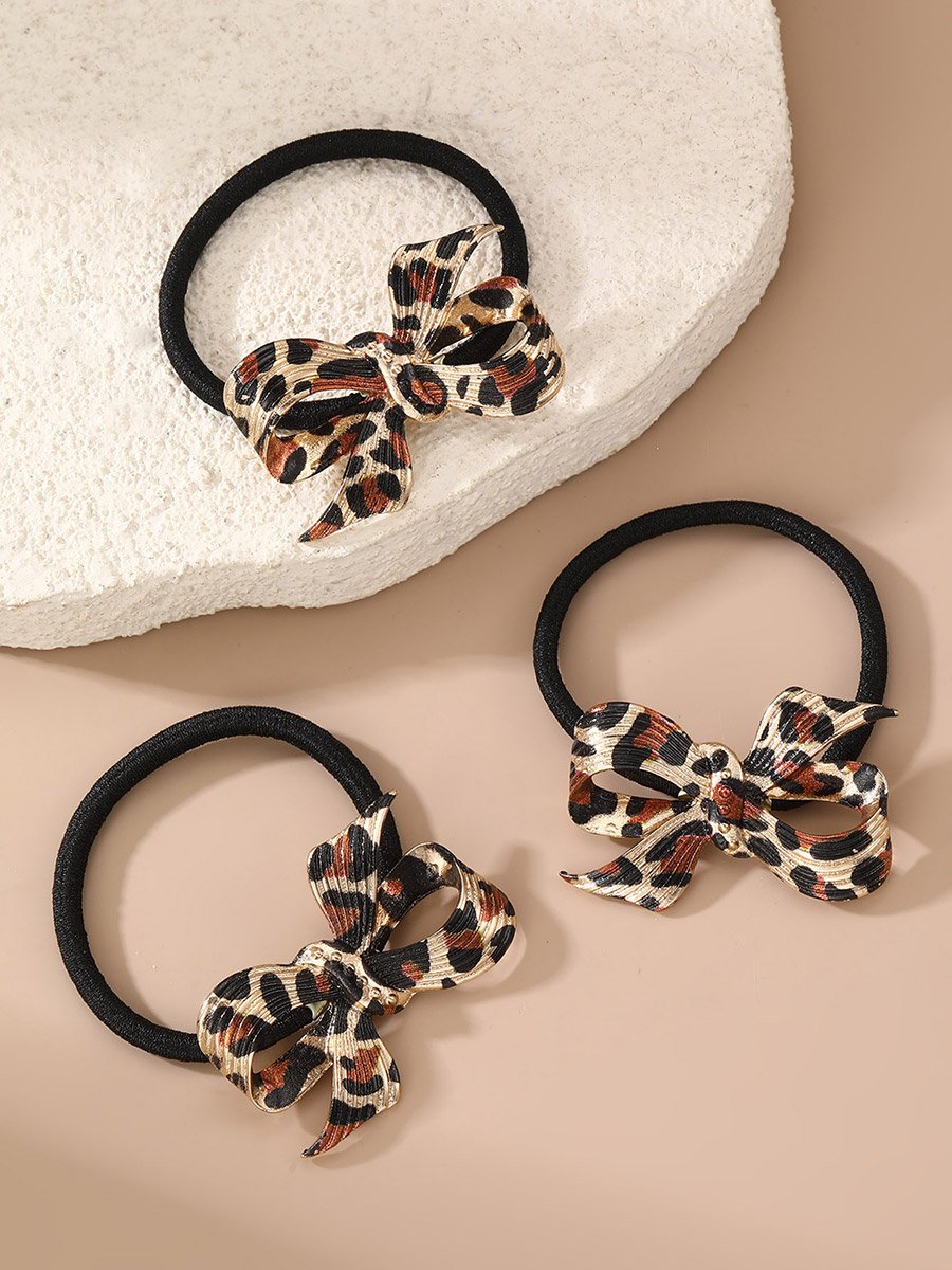 Pack of 3 - Leopard Print Bow Hair Tie
