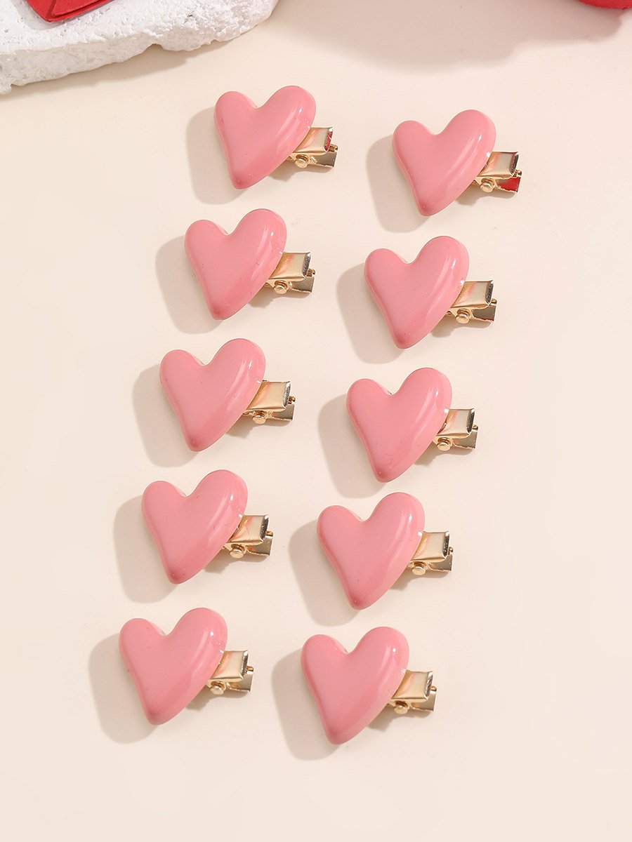 Pack of 10 - Pink Heart Hair Clips